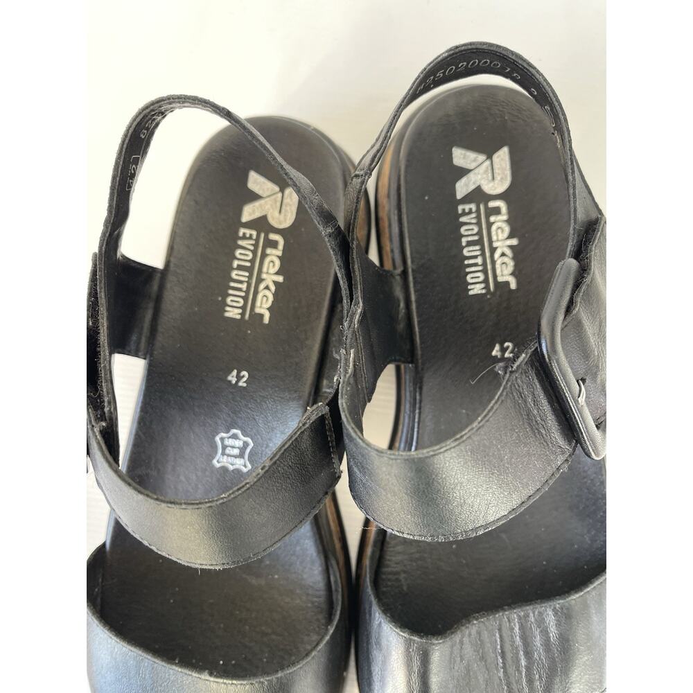 Rieker Womens Revolution Wedge Sandal Black Sz 42 Us 10.5 Leather - Picture 9 of 12